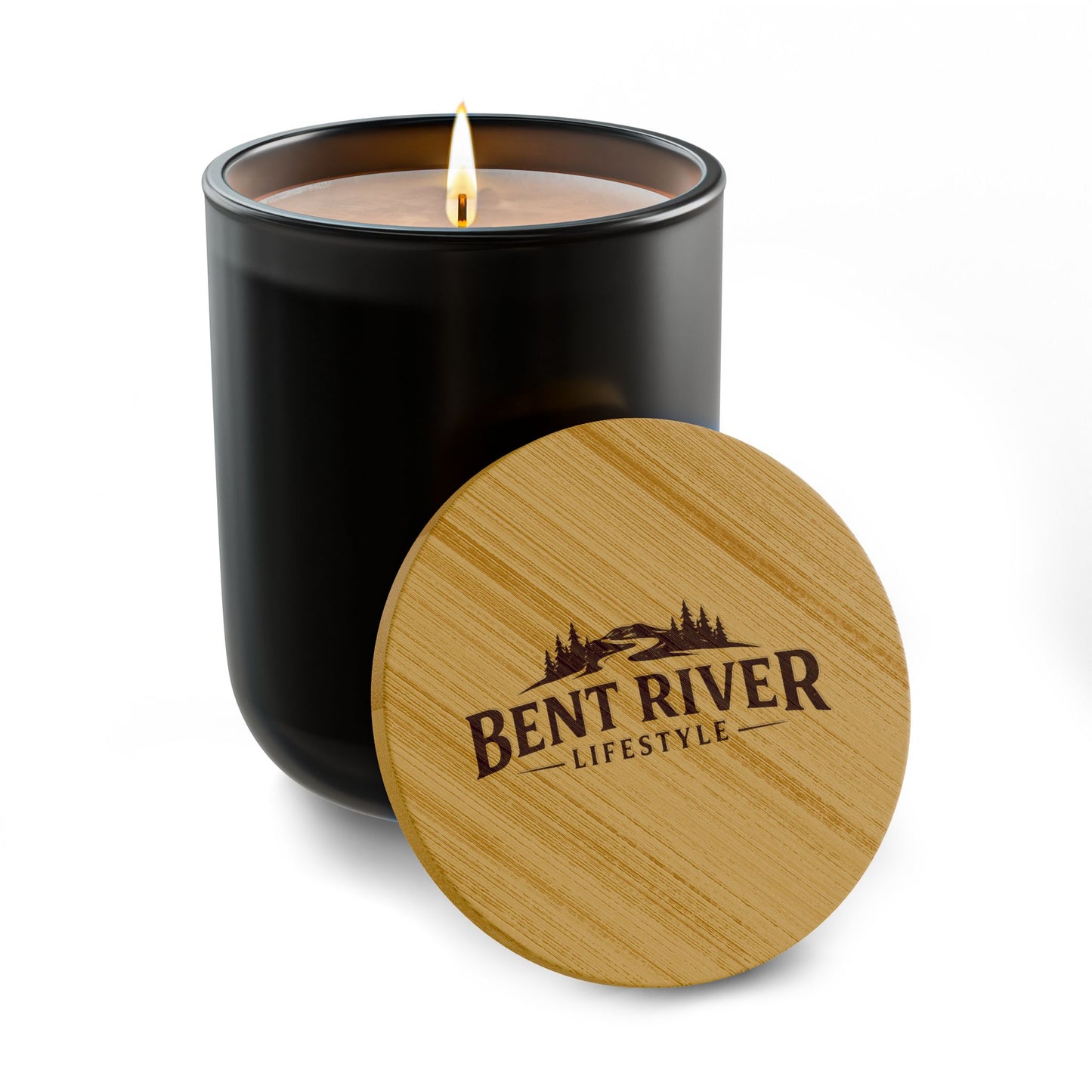 Engraved Bent River 14oz Scented Soy Candle — Rustic Bamboo Lid