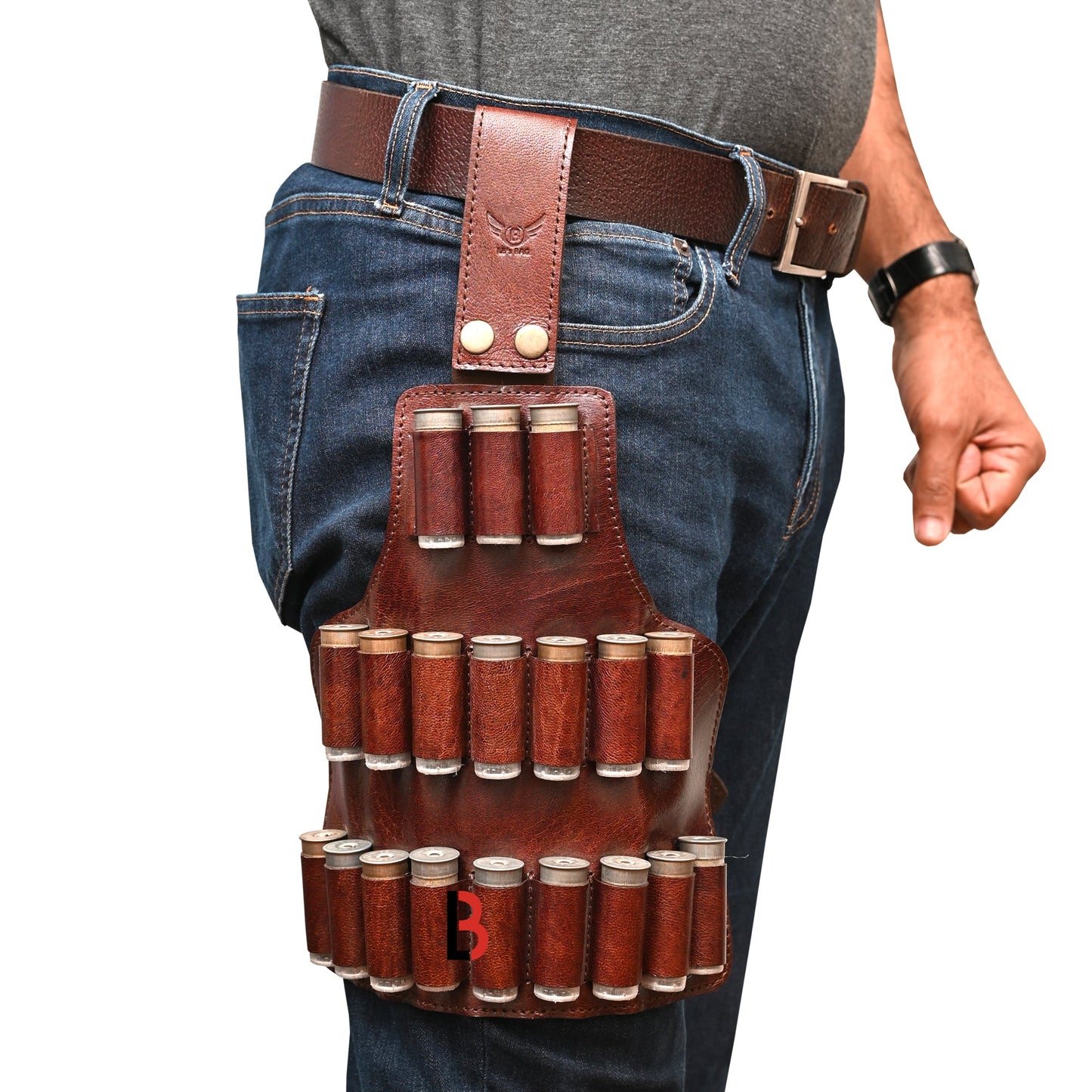 Cowhide Leather Cartridge Holder Leg Belt 12, 16 & 20 Gauge Shells | Hunting Ammo Organizer
