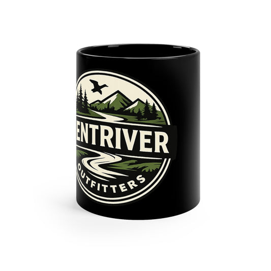 Adventure Outfitters Black Coffee Mug – 'Bent River' Outdoor Logo 11oz